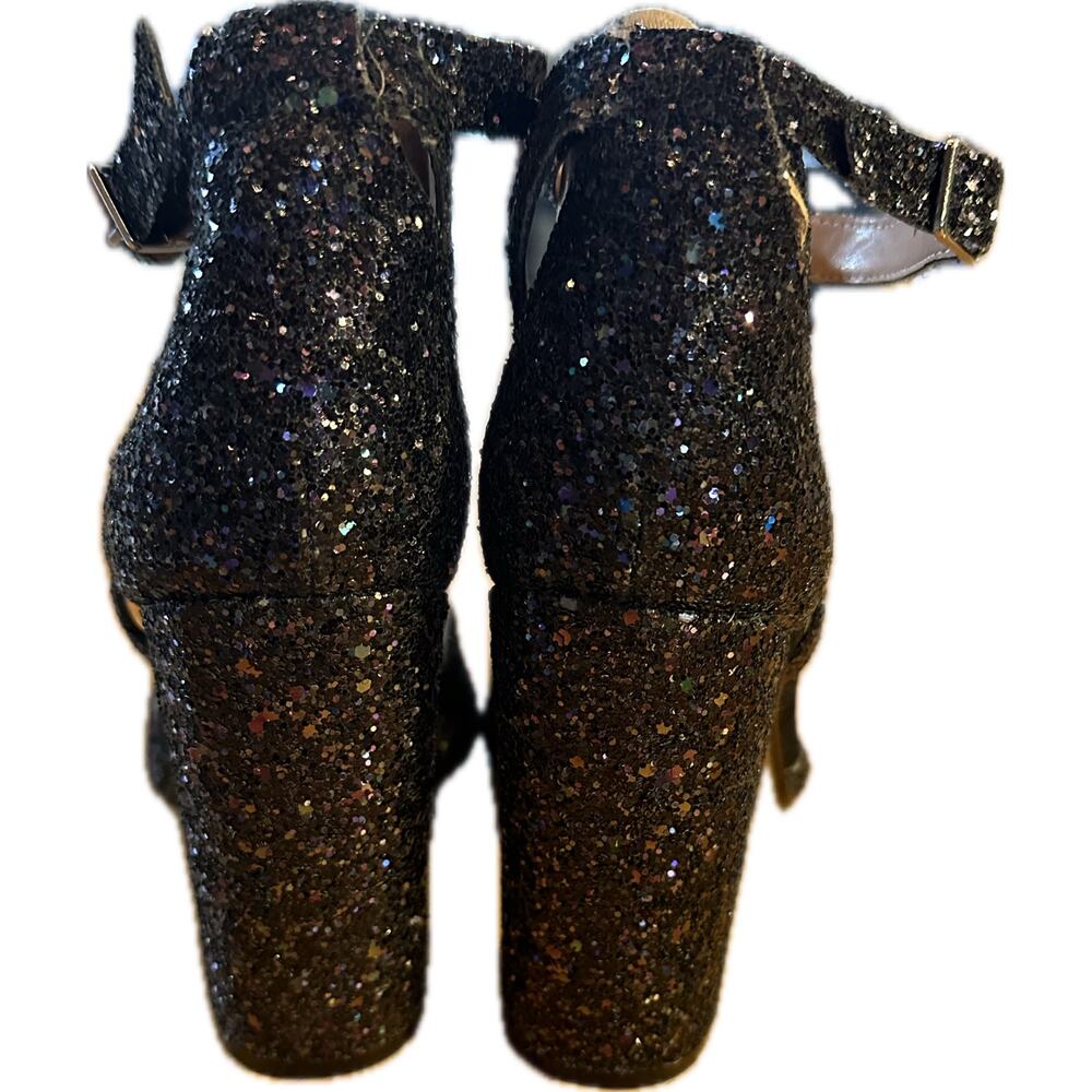 Betsy Johnson Women's Black‎ Glitter Platform Block Heel Sandals Size 8 1/2 - Picture 2 of 7